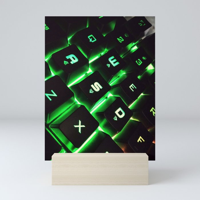 Lit Up- PC gamers keyboard (gaming, computer, electronics, lights, keys, graphics, photo, wall art) Mini Art Print
