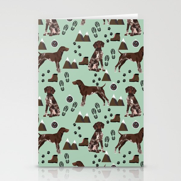 German Shorthair Pointer mountain hiking hiker outdoors camping dog breed Stationery Cards