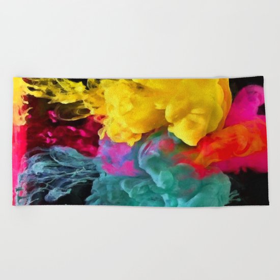 Multicolored ink in water Beach Towel