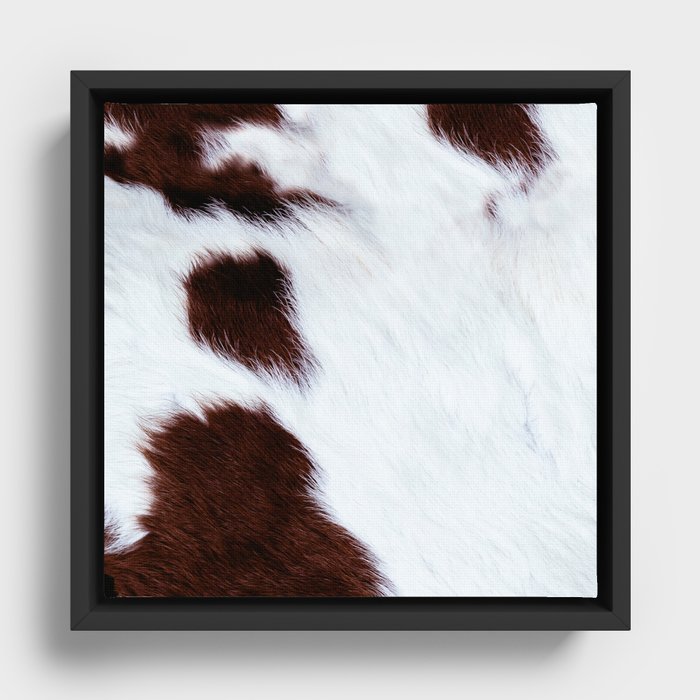 White Cowhide with Brown Spots Framed Canvas
