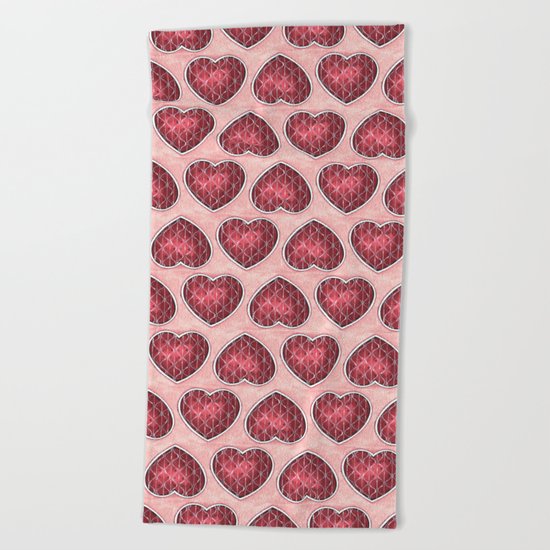 Wine Colored Hearts Beach Towel