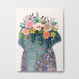 Elephant with flowers on head Metal Print | Elephants, Safari, Cute, Plants, India, Painting, Digital, Wild, Zoo, Ganesha 