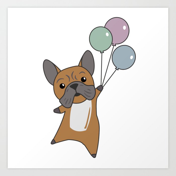 Bulldog Flies Balloons Above Cute Animals Dogs Art Print