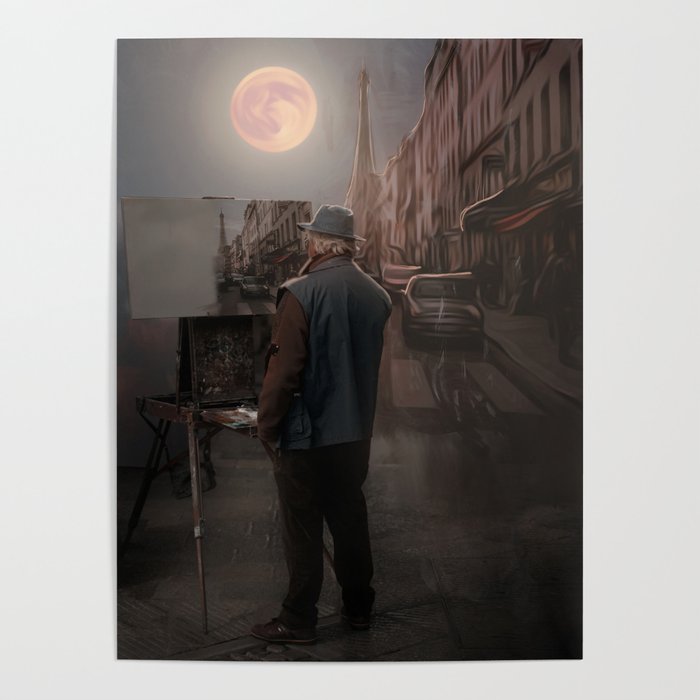 Painter in the moonlight Poster