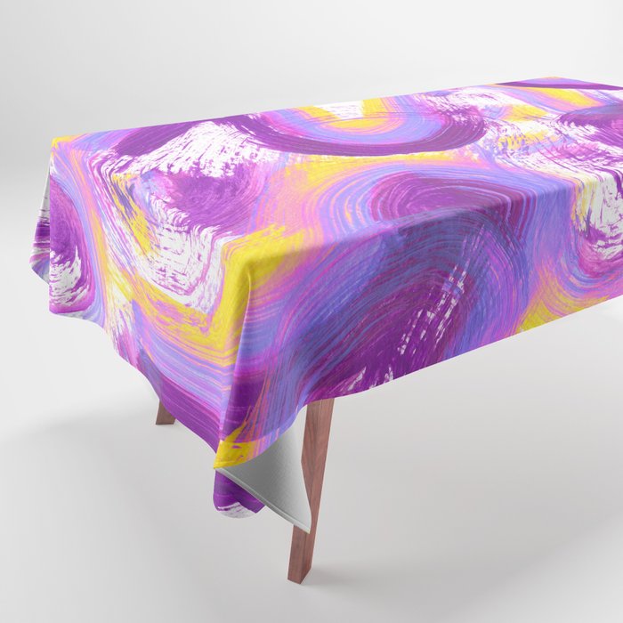 Wavy Squiggles Abstract Painting - Neon Purple, Lilac and Yellow Tablecloth