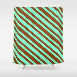 [ Thumbnail: Brown and Aquamarine Colored Striped/Lined Pattern Shower Curtain ]