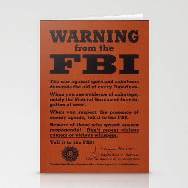Vintage poster - Warning from the FBI Stationery Cards