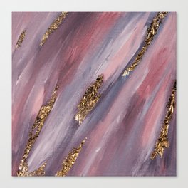 Pink Paint Brushstrokes Gold Foil Abstract Texture Canvas Print