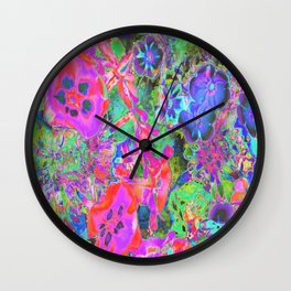 Trippy Psychedelic Hot Pink and Purple Flowers Wall Clock