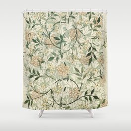Shabby vintage ivory green rustic floral pattern Shower Curtain