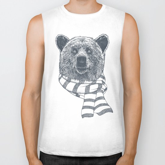Winter Bear Drawing Biker Tank