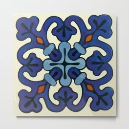 Baroque blue ornamental abstract talavera tile modern mexican home decor Metal Print
