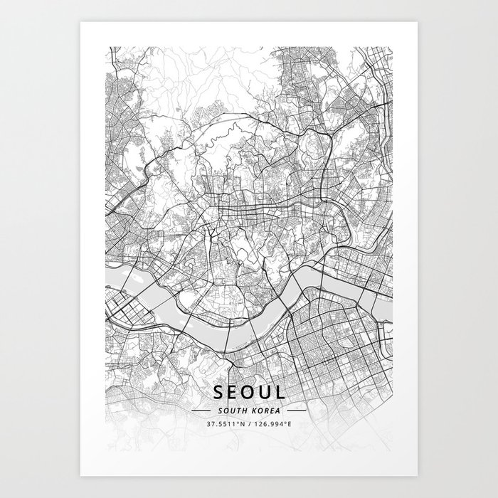 Seoul, South Korea - Light Map Art Print