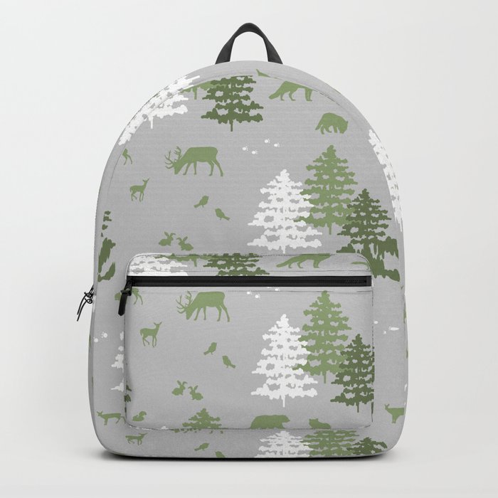 Woodland Forest Animals Sage Green Backpack