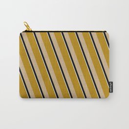[ Thumbnail: Dark Goldenrod, Tan, Black & Mint Cream Colored Lines Pattern Carry-All Pouch ]