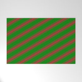 [ Thumbnail: Green and Brown Colored Stripes Pattern Welcome Mat ]
