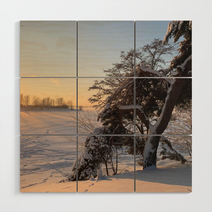Sunset in the Winter Forest  Wood Wall Art