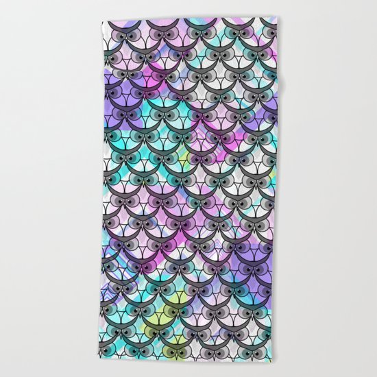 Frowning owls Beach Towel
