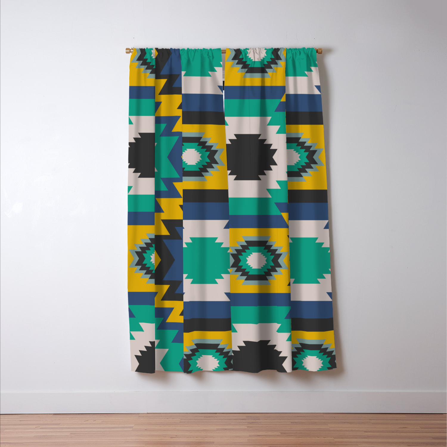 Ethnic In Blue Green And Yellow Blackout Curtain By