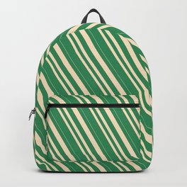 [ Thumbnail: Sea Green & Bisque Colored Lined Pattern Backpack ]