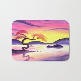 Tranquility in Color Bath Mat | Waterscape, Landscape, Reflection, Sunset, Nature, Clouds, Tree, Sunrise, Ocean, Painting 
