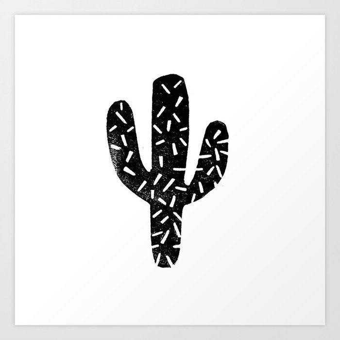 Cactus Linocut Square Art Print Black And White Hipster Decor