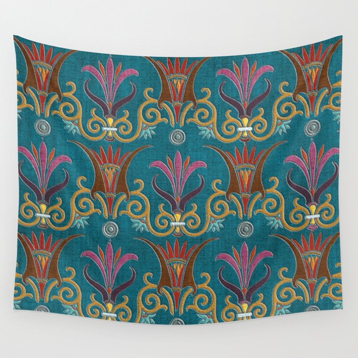 Ornate Lily Lotus Flowers Wall Tapestry