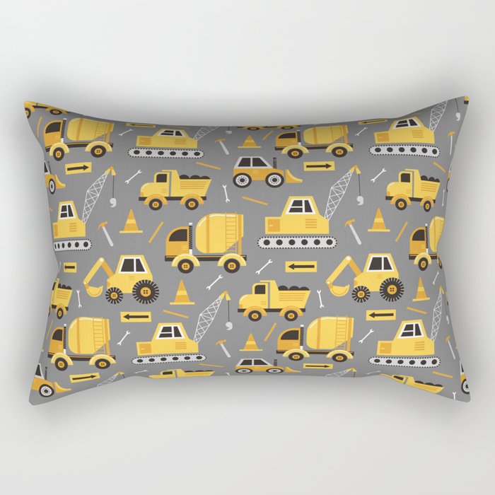 Construction Trucks on Gray Rectangular Pillow