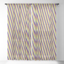 [ Thumbnail: Salmon, Green, Tan & Blue Colored Pattern of Stripes Sheer Curtain ]