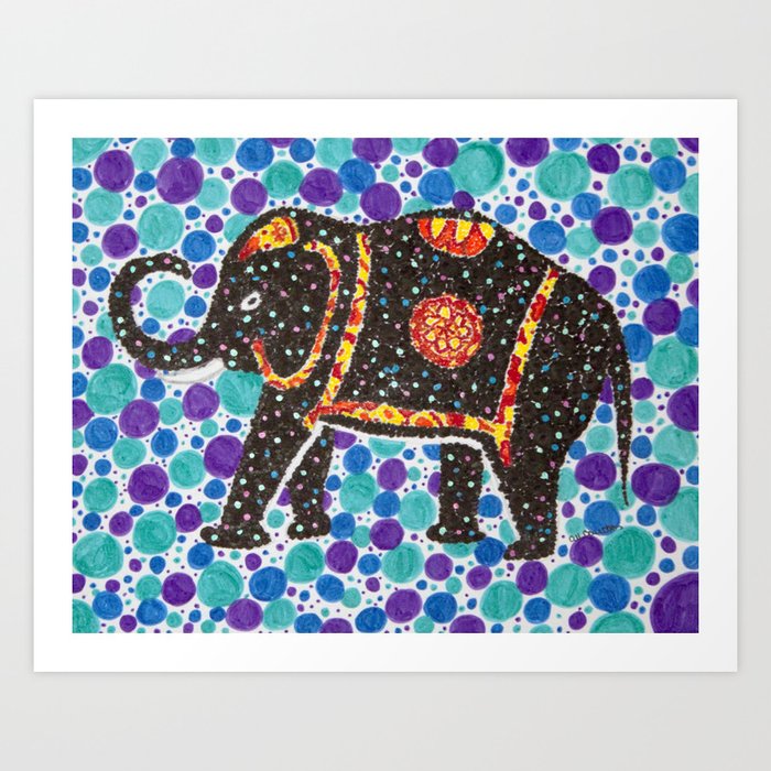 Irrelephant Bright Pen and Ink Circles Drawing of an Elephant Art Print