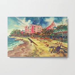 Hawaii's Famous Waikiki Beach landscape painting Metal Print | Kauai, Maui, Honolulu, Beach, Landscape, Airlines, Ocean, Painting, Oahu, Palmtrees 
