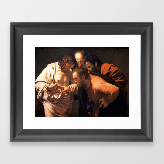 The Incredulity of Saint Thomas by Caravaggio (1602) Framed Art Print