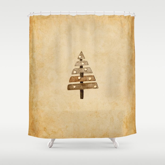 Wooden Christmas Tree Shower Curtain