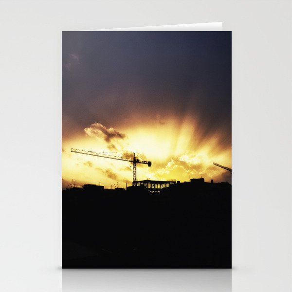 The sun set on construction crane Stationery Cards
