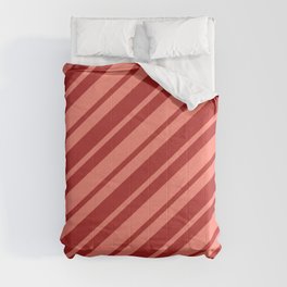 [ Thumbnail: Red and Salmon Colored Lines/Stripes Pattern Comforter ]