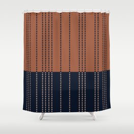 Spotted Stripes, Terracotta and Navy Blue Shower Curtain