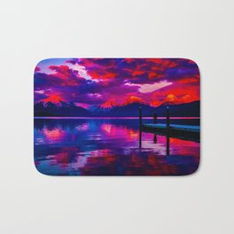Sunset on a lake, landscape painting with nature  Bath Mat