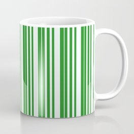 [ Thumbnail: Forest Green & Mint Cream Colored Pattern of Stripes Coffee Mug ]