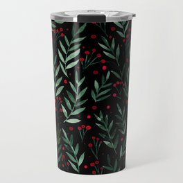 Festive watercolor branches - black, red and green Travel Mug