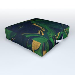 Rhapsody in Blue and Green and Gold Outdoor Floor Cushion | Abstract, Gold, Deapblue, Alcoholinks, Marbled, Decorative, Darkgreen, Texturised, Painting, Fluidart 