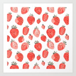 Watercolor Strawberries Pattern Art Print