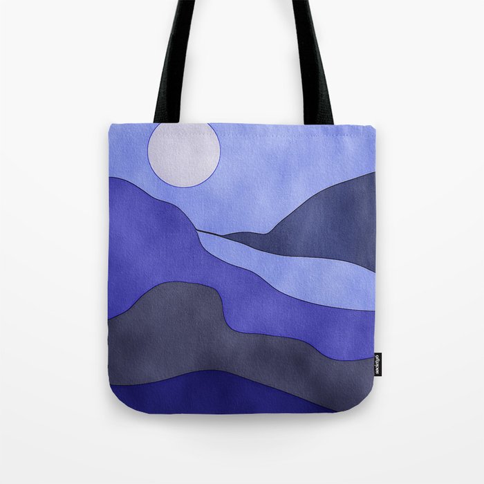 Moonrise - night, landscape, watercolor painting, navy, gray, purple, violet, blue, nature Tote Bag