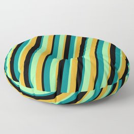 [ Thumbnail: Green, Goldenrod, Black, and Teal Colored Lined/Striped Pattern Floor Pillow ]