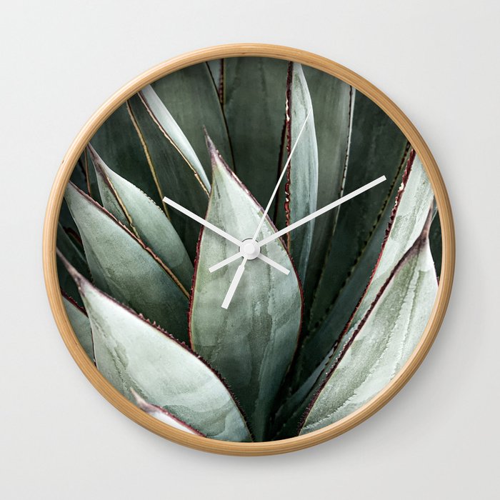 Cactus Leaves // Green Southwest Home Decor Vibes Desert Hombre Plant Photograph Wall Clock