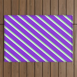 [ Thumbnail: Mint Cream, Purple, and Light Green Colored Stripes Pattern Outdoor Rug ]