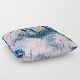 View from the Top: a pretty, minimal abstract piece in blue gold and white by Alyssa Hamilton Art Floor Pillow