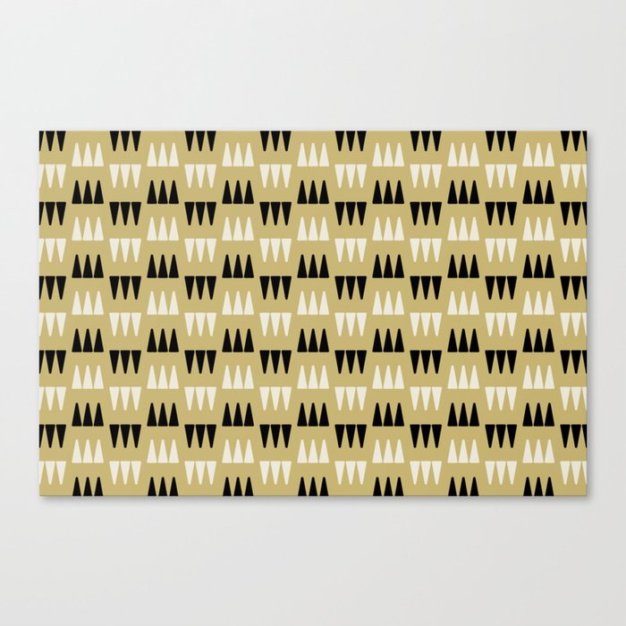Retro Modernist Geometric Tri-Triangle Pattern 725 Gold Black and Beige Canvas Print