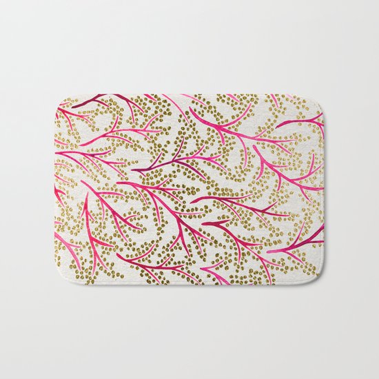 Pink & Gold Branches Bath Mat
