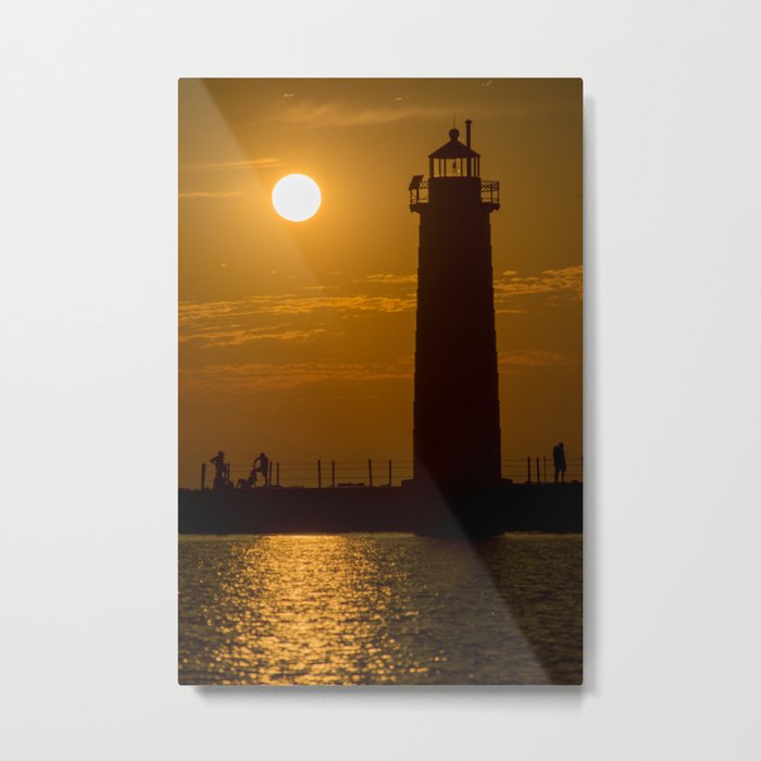 Summer Sunset Muskegon Lighthouse Silhouette Lake Michigan Metal Print