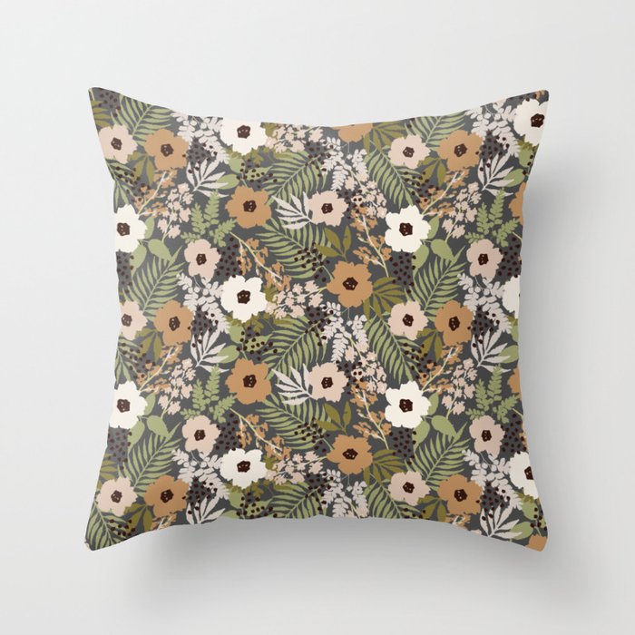 Boho Abstract Flowers in Jungle Throw Pillow